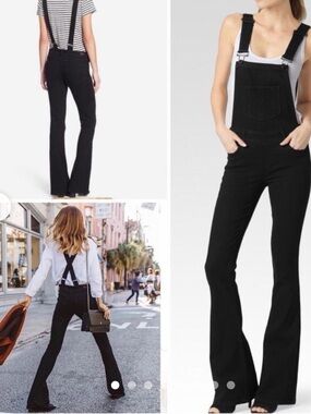 PAIGE Black Flared Raven Black Denim Overalls Sz 26.